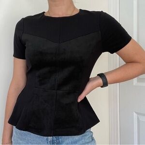 BCBGMaxAzria Black Faux Suede Leather Denna Peplum Top $118 XXS 0 2